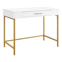 OSP Home Furnishings MDR36-WH Modern Life Desk in White Finish With Gold Metal Legs